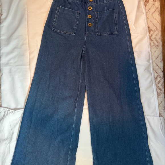 HALARA Dark Blue High-Rise Wide Leg Jeans with Front Patch Pockets - Picture 4 of 6